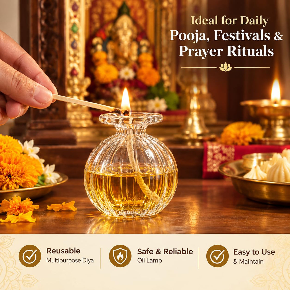 Glass Modak Diya: Elegant Oil Diya for Pooja & Diwali