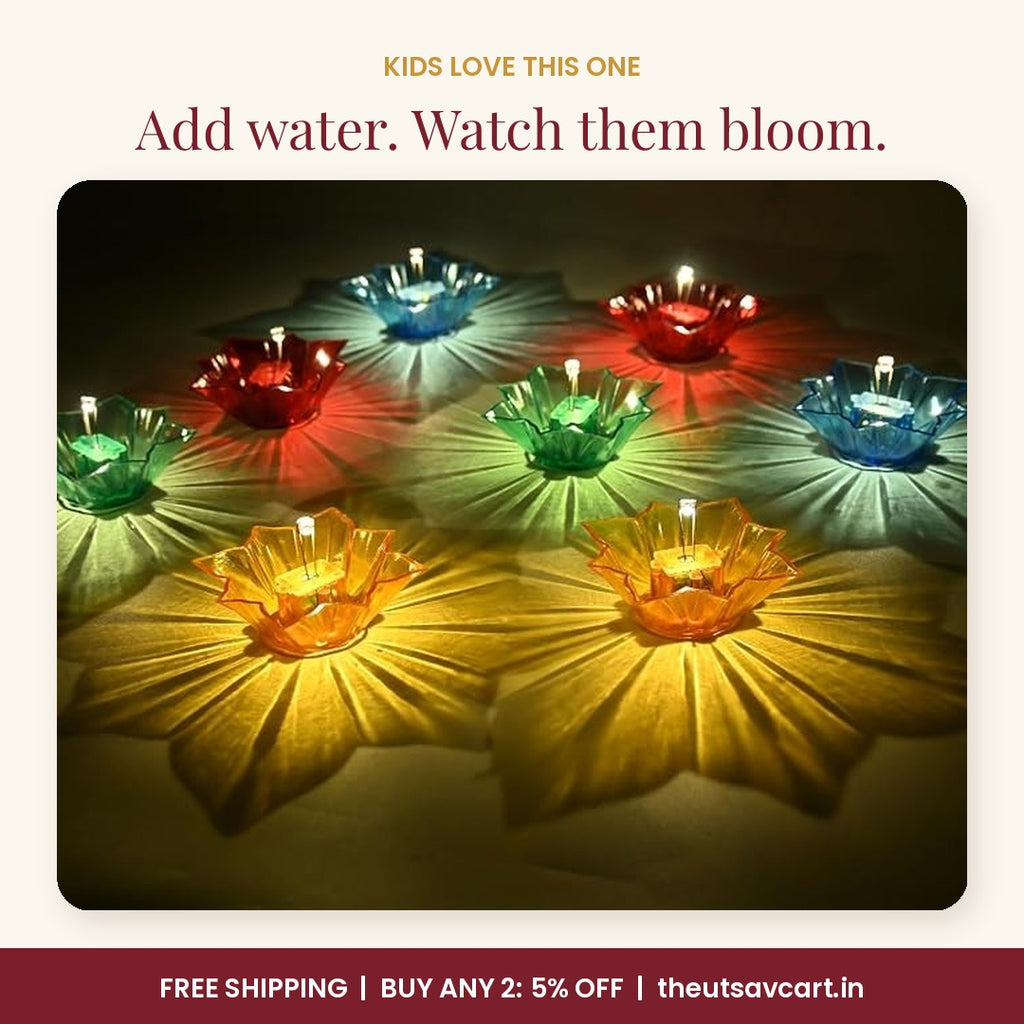 LED Water Sensor Lotus Diyas, Pack of 9