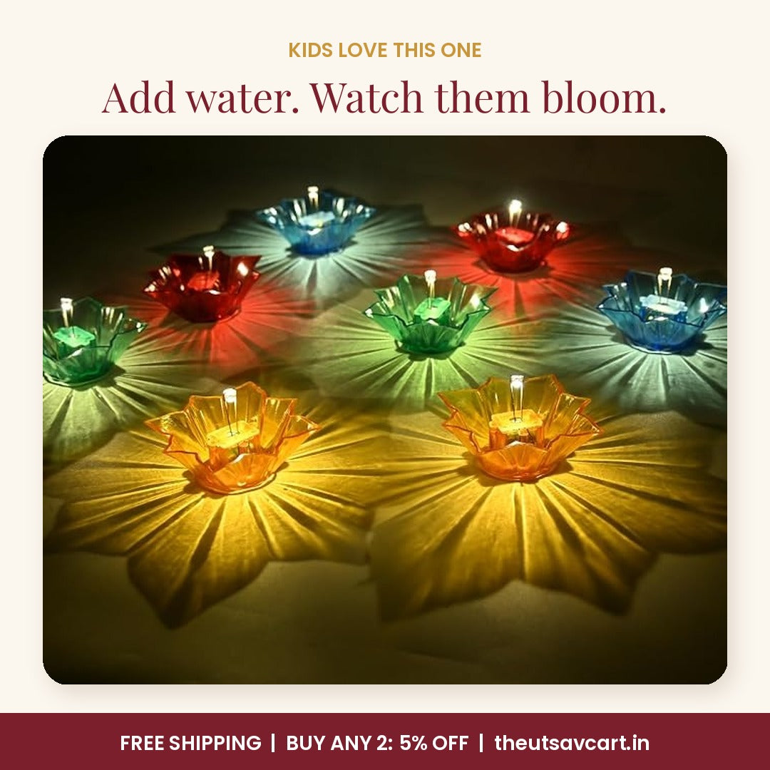 LED Water Sensor Lotus Diyas, Pack of 9