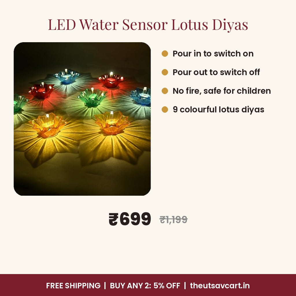 LED Water Sensor Lotus Diyas, Pack of 9