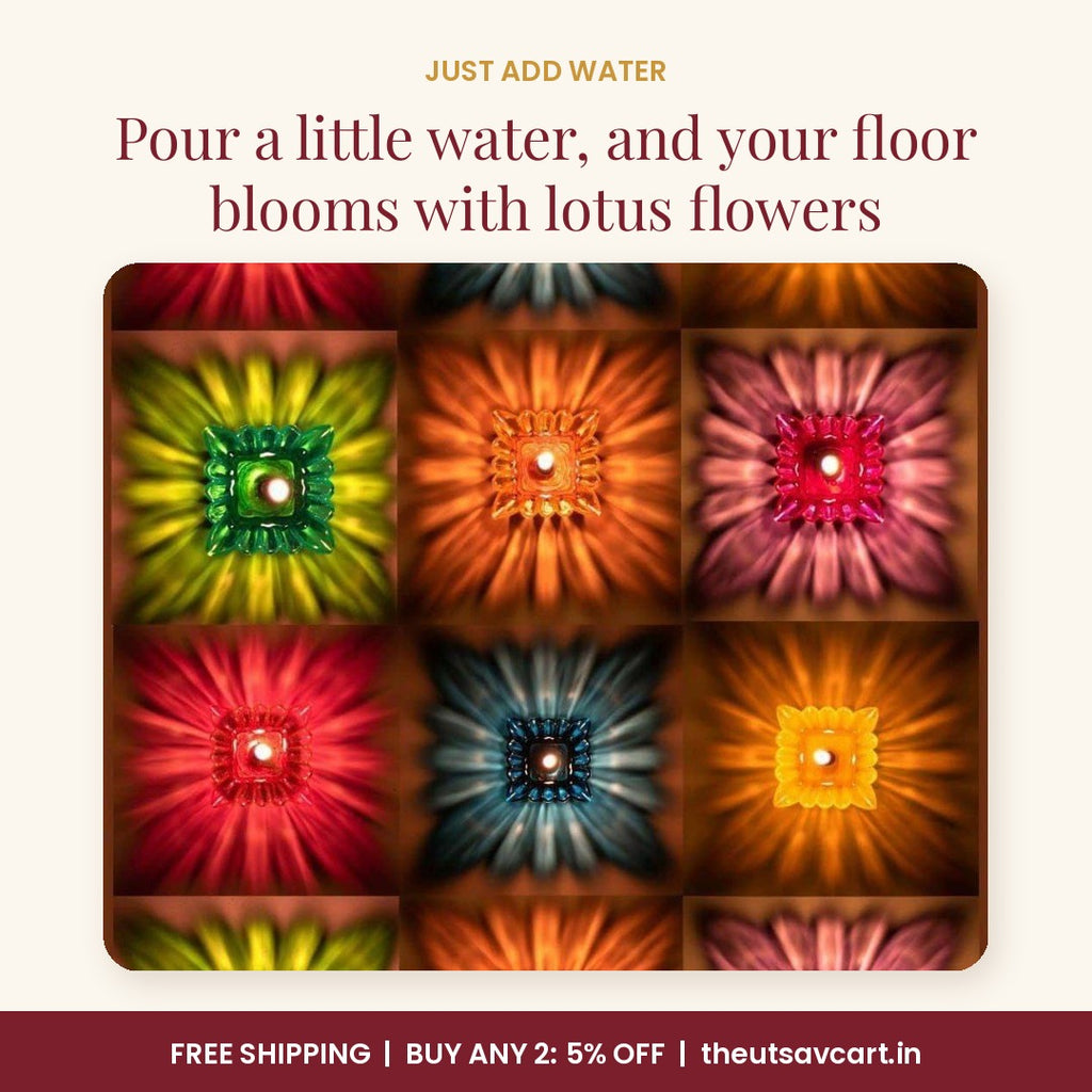 Lotus 3D Reflection Water Sensor Diyas, Pack of 12