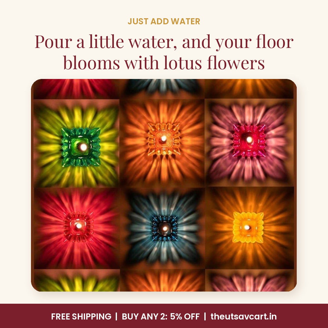 Lotus 3D Reflection Water Sensor Diyas, Pack of 12