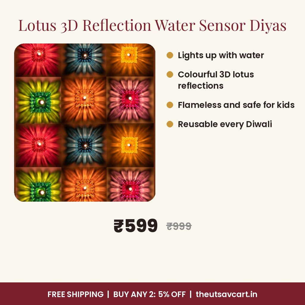 Lotus 3D Reflection Water Sensor Diyas, Pack of 12