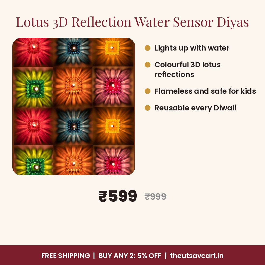 Lotus 3D Reflection Water Sensor Diyas, Pack of 12