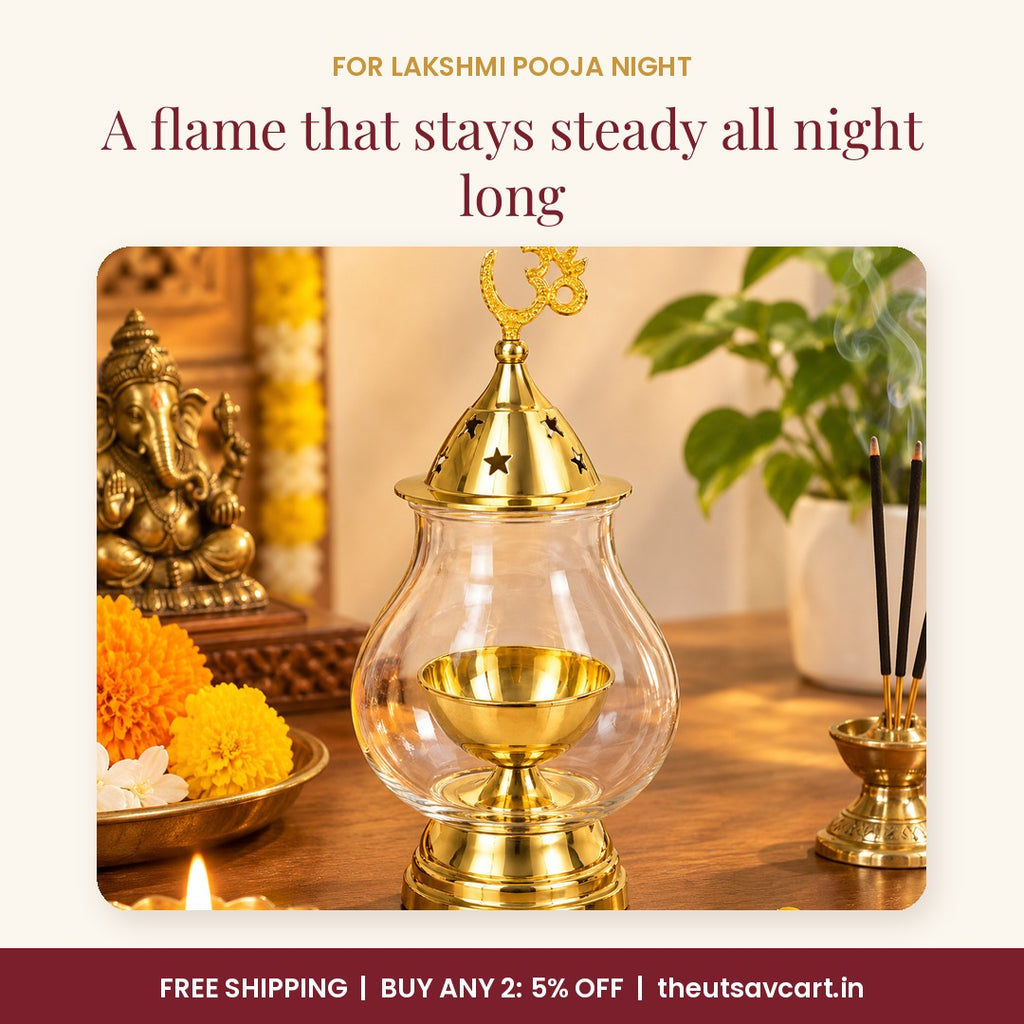 Premium Akhand Jyot Diya with Glass Cover & Wick Adjuster