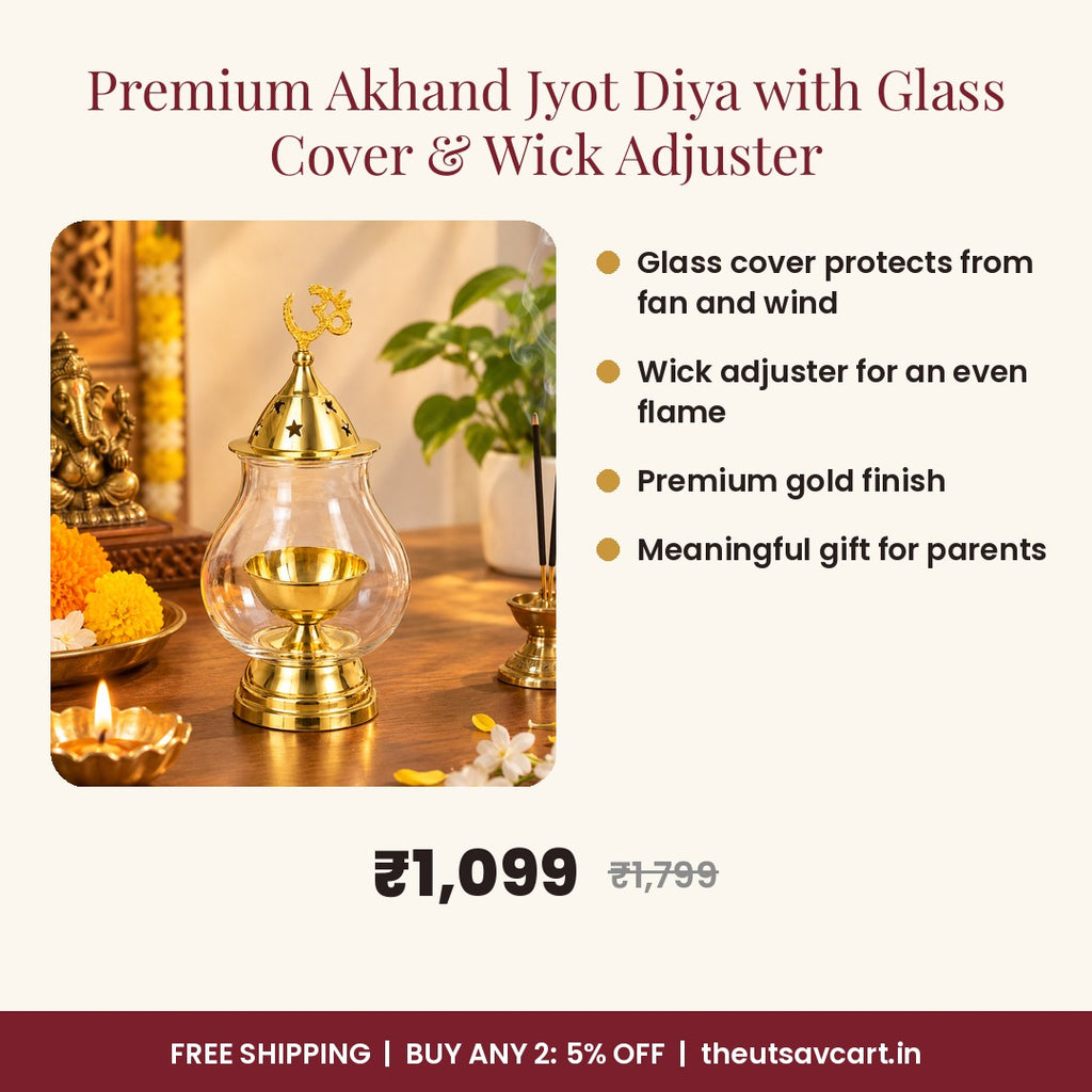 Premium Akhand Jyot Diya with Glass Cover & Wick Adjuster
