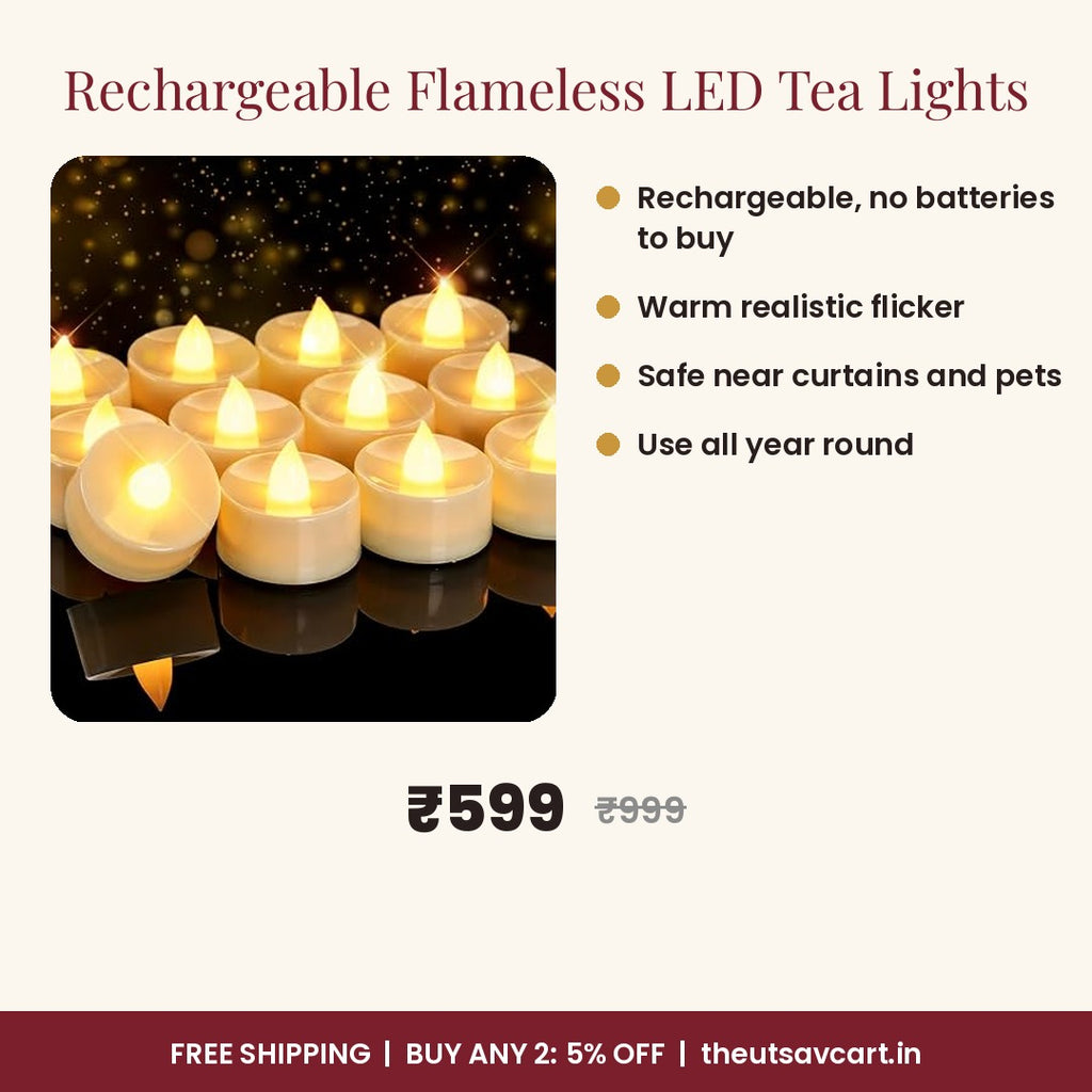 Rechargeable Flameless LED Tea Lights, Pack of 6