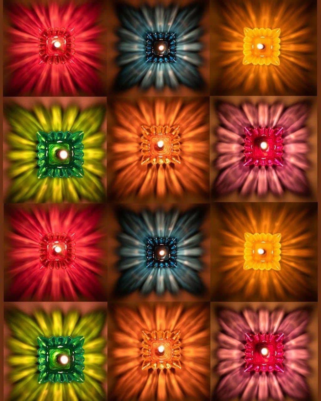 Lotus Reflection Diyas, Pack of 12: Colourful Flower Light Patterns