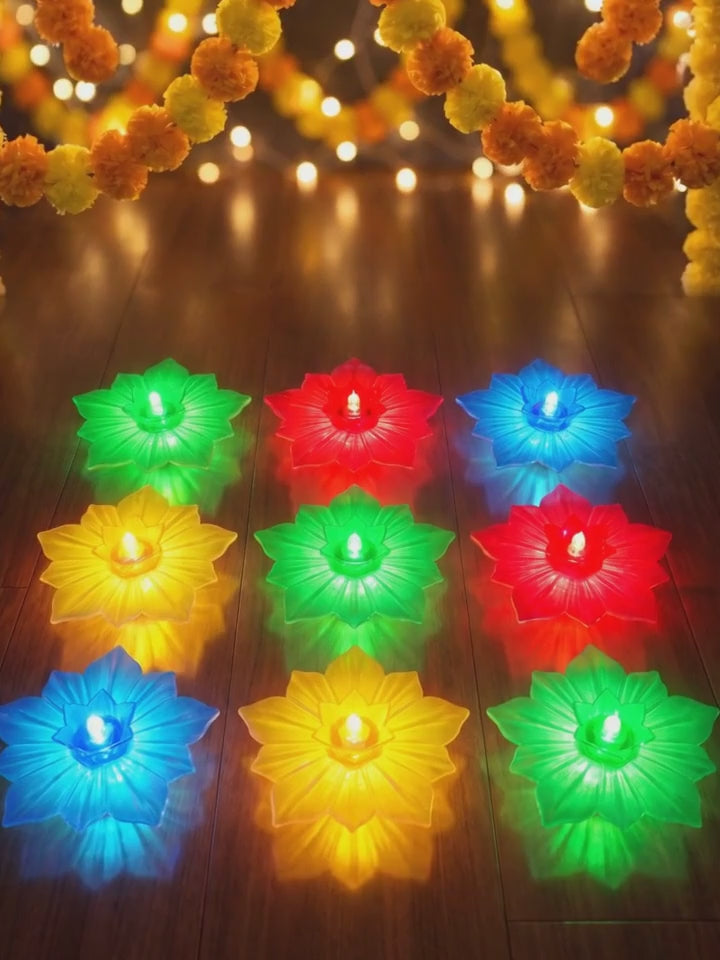 LED reflection flower diyas glowing